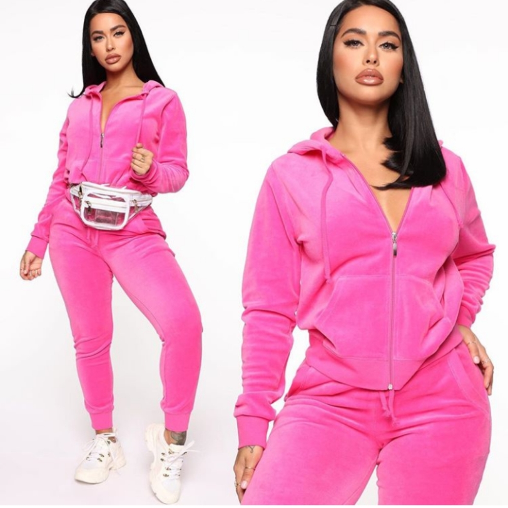 Pink Fashion Nova Velour Tracksuit